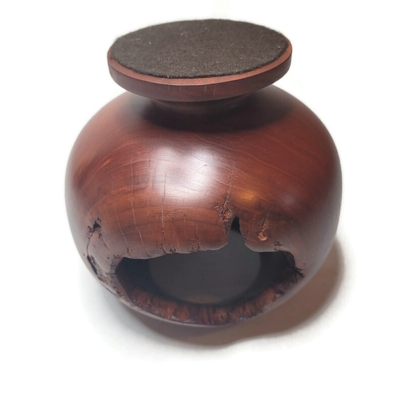 Burl bowl hollow vessel on pedestal with holes - Picture 6 of 15